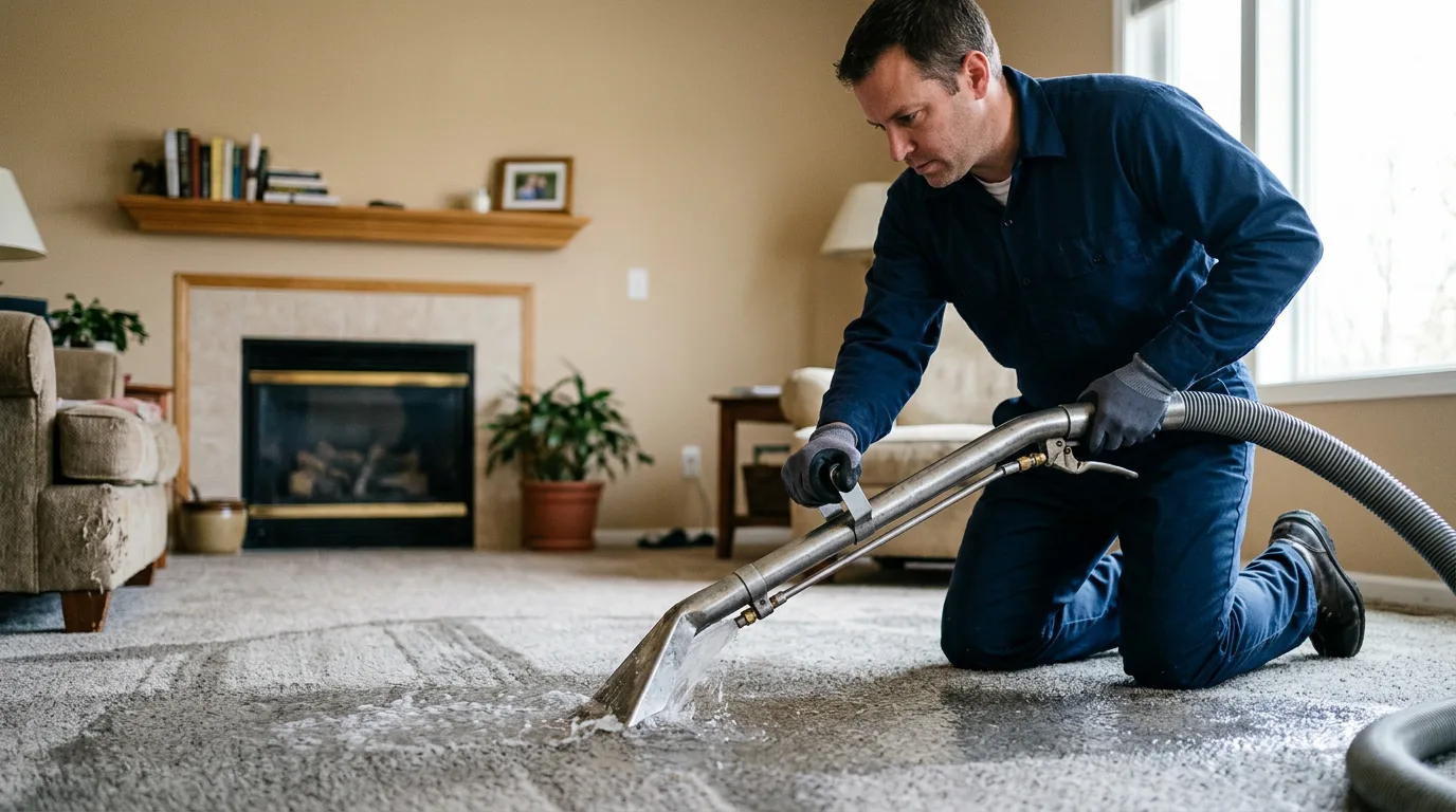 Water damage restoration technician working near Hillman, MI